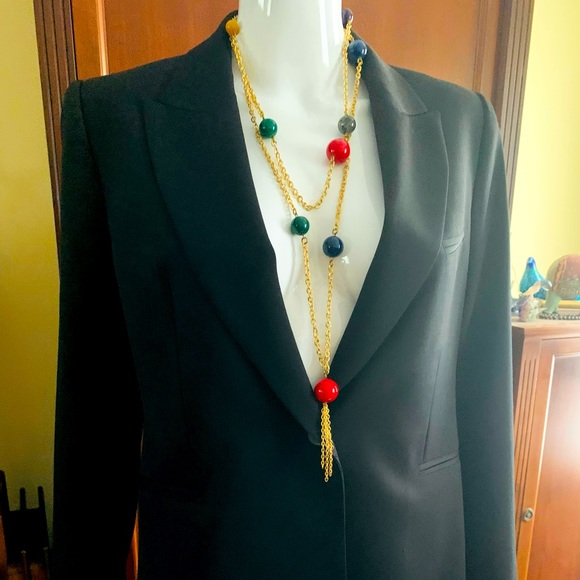 Gold tone chain necklace with bright colored balls - Picture 6 of 12